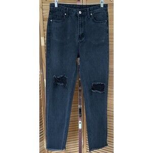 Shein Women's High-Waisted Distressed Ripped Black Boyfriend Jeans Size Medium